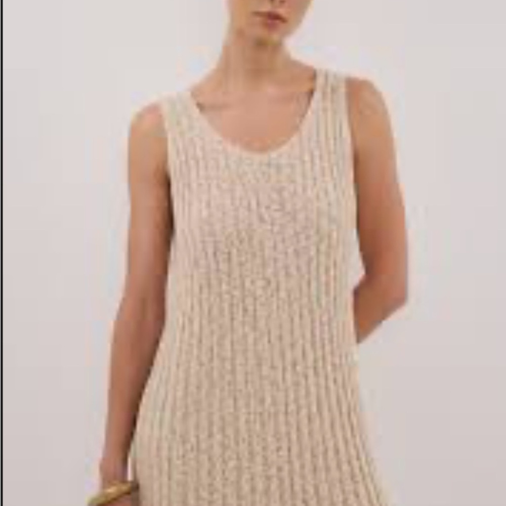Luxurious Cream Ribbed Woven Viscose  Sleeveless Long Swim Coverup Stretchy NWT - Picture 7 of 9